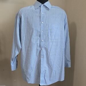 💙 Gold Label Roundtree & Yorke Blue Plaid Dress Shirt 17-33 Cotton